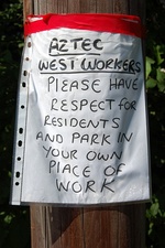 Notice directed at Aztec West workers who park in Hempton Lane, Patchway.