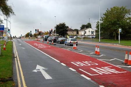 New bus lane in operation on Highwood Road, Patchway.