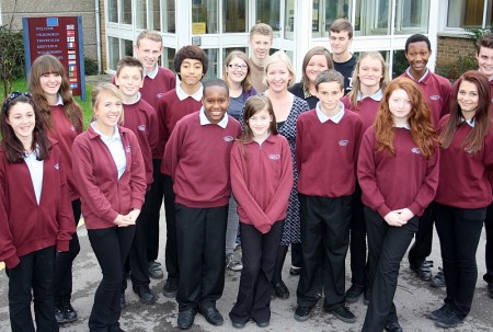 Headteacher Jane Millicent and students celebrate the 'good' Ofsted report.
