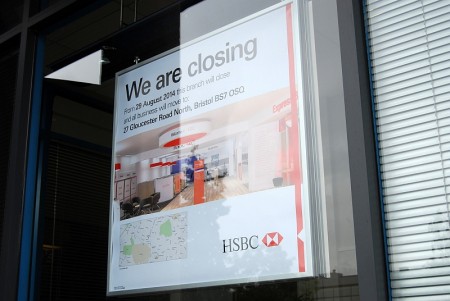 Notice announcing closure of the HSBC branch at Aztec West, Bristol.