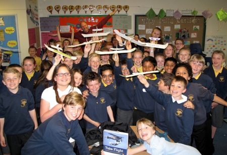 Pupils at Wheatfield Primary School in Bradley Stoke take part in a workshop about flight, as part of the Great Aero Art Hunt project.